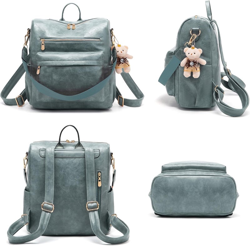Soperwillton Women Backpack Purse Multipurpose Design Handbags Shoulder Bag PU Leather Travel bag Backpack Set 2pcs - Image 2